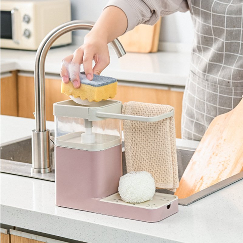 Dishwashing Brush Pot Artifact Pressing Liquid Box Sponge Wipe Combination Kitchen Dishwasher Automatic Liquid Cleaning Brush - Image 6
