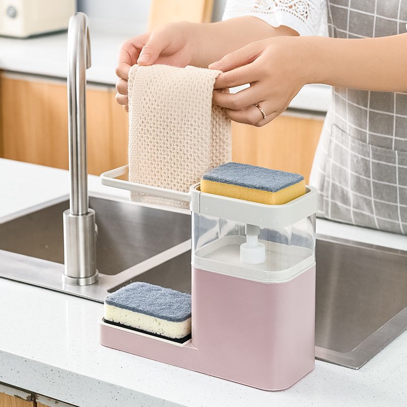 Dishwashing Brush Pot Artifact Pressing Liquid Box Sponge Wipe Combination Kitchen Dishwasher Automatic Liquid Cleaning Brush - Image 5