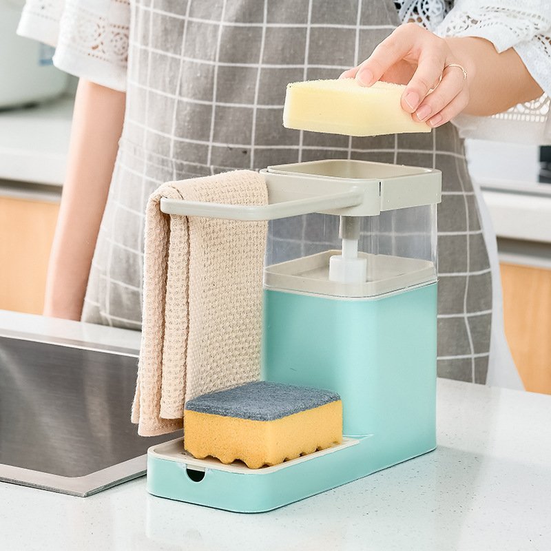 Dishwashing Brush Pot Artifact Pressing Liquid Box Sponge Wipe Combination Kitchen Dishwasher Automatic Liquid Cleaning Brush - Image 4